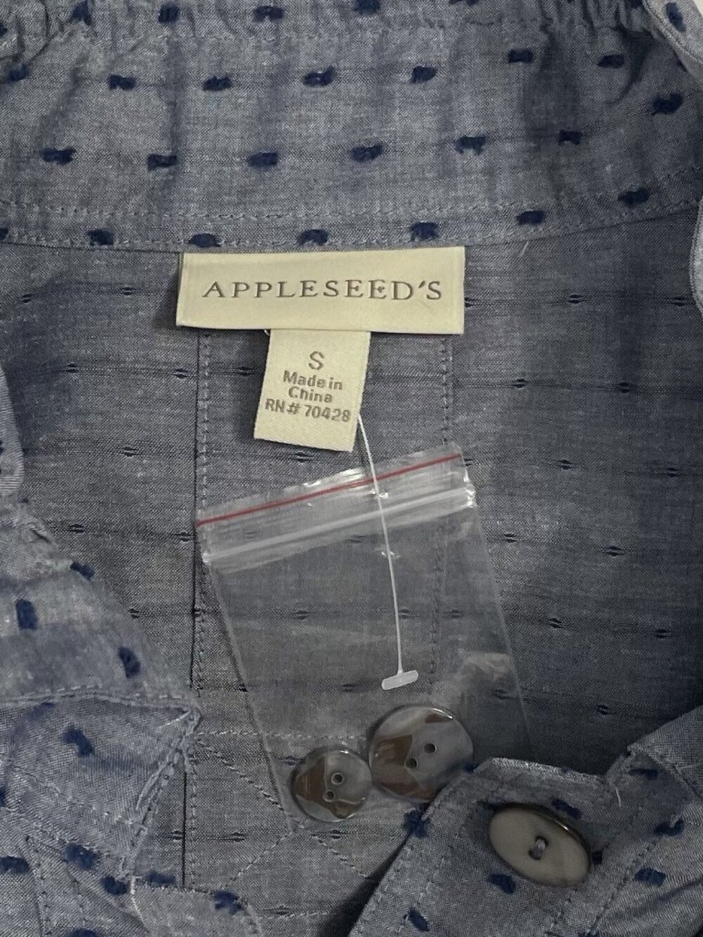 Appleseed's Womens Tunic Size Small Clip-Dot Ruffled Collar 3/4 Sleeve Side Slit - Picture 5 of 6